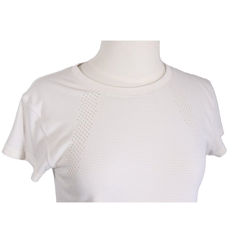 Lululemon Women's 4 White T-Shirt Mesh Crew Neck Short Sleeve Casual Activewear - Picture 3 of 7